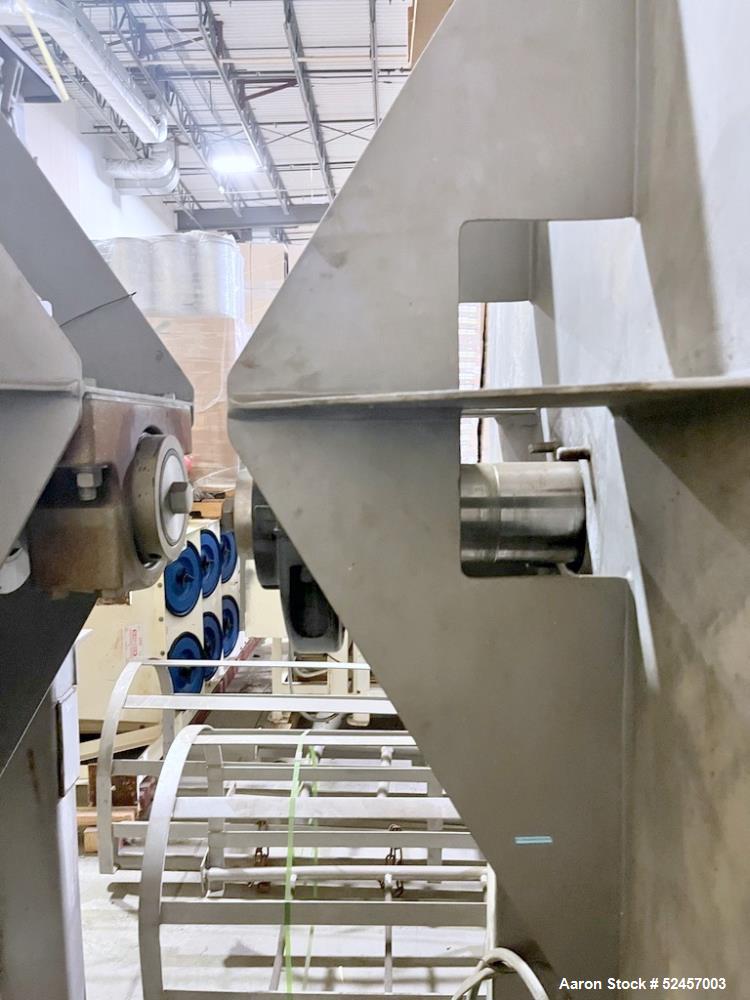 Used American Process Heavy Duty Double Spiral Ribbon Blender, Model DRB-120, 120 Cubic Feet Working Capacity, Stainless Steel. Non-jacketed trough 44" wide x 120" long x approximately 52" deep. Shaf...