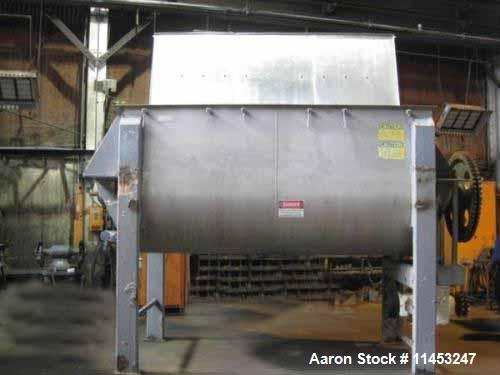 Used American Process Double Spiral Ribbon Blender. Model DRB-155. Approximate 155 Cubic Foot Working Capacity, Stainless Steel. Non-jacketed trough measures 120" long x 50" wide x 59" deep. 10" cent...