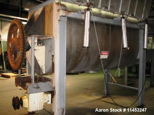 Used American Process Double Spiral Ribbon Blender. Model DRB-155. Approximate 155 Cubic Foot Working Capacity, Stainless Steel. Non-jacketed trough measures 120" long x 50" wide x 59" deep. 10" cent...