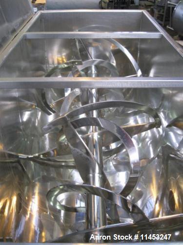 Used American Process Double Spiral Ribbon Blender. Model DRB-155. Approximate 155 Cubic Foot Working Capacity, Stainless Steel. Non-jacketed trough measures 120" long x 50" wide x 59" deep. 10" cent...