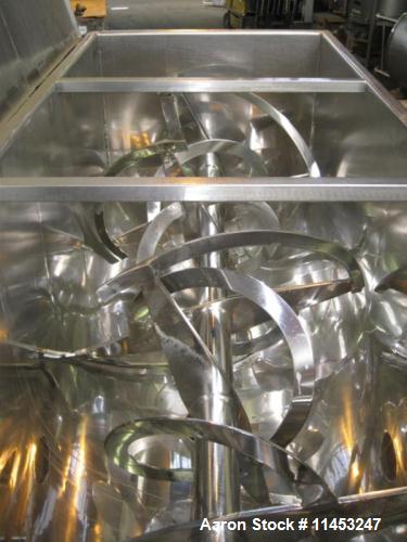 Used American Process Double Spiral Ribbon Blender. Model DRB-155. Approximate 155 Cubic Foot Working Capacity, Stainless Steel. Non-jacketed trough measures 120" long x 50" wide x 59" deep. 10" cent...