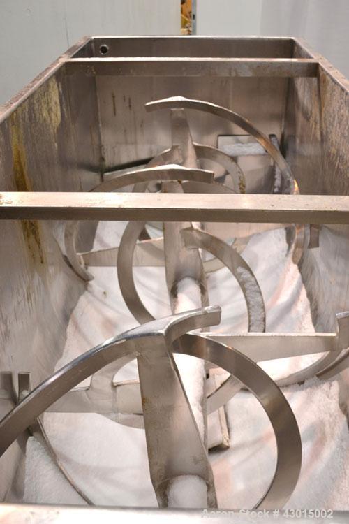 Used American Process Heavy Duty Double Spiral Ribbon Blender, Model DRB-155, 150 cubic feet working capacity, 304 stainless steel. Non-jacketed trough 50" wide x 120" long x approximately 58" deep. ...