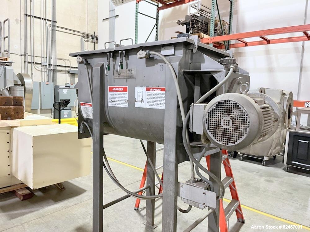 Used American Process Heavy Duty Double Spiral Ribbon Blender, Model DRB-18, 18 Cubic Feet Working Capacity, Stainless Steel. Non-jacketed trough 24" wide x 60" long x approximately 28" deep. Shaft, ...