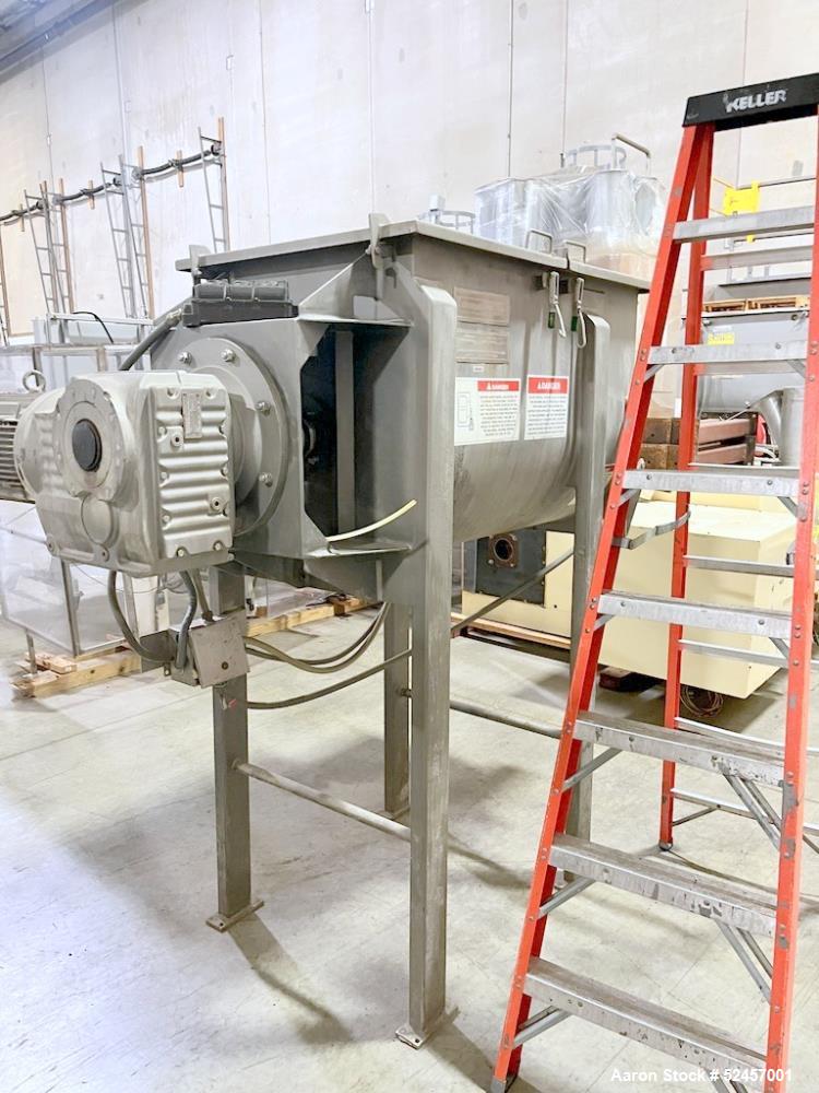 Used American Process Heavy Duty Double Spiral Ribbon Blender, Model DRB-18, 18 Cubic Feet Working Capacity, Stainless Steel. Non-jacketed trough 24" wide x 60" long x approximately 28" deep. Shaft, ...