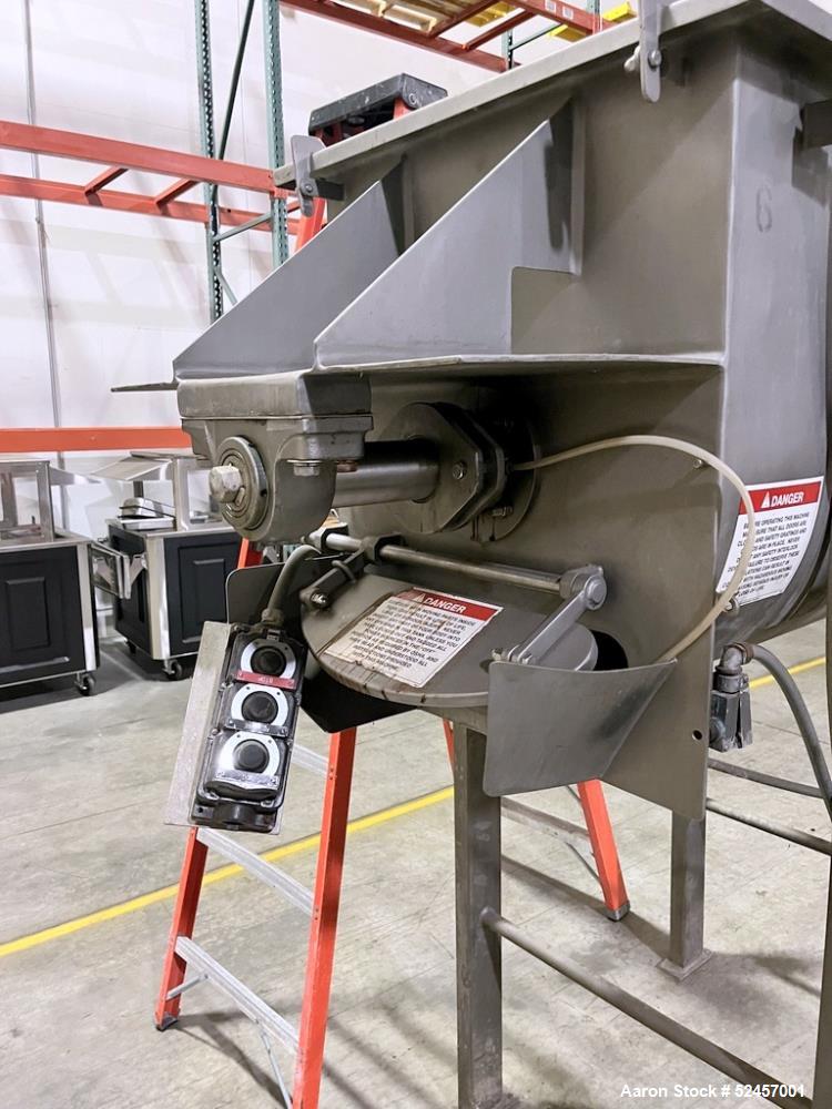 Used American Process Heavy Duty Double Spiral Ribbon Blender, Model DRB-18, 18 Cubic Feet Working Capacity, Stainless Steel. Non-jacketed trough 24" wide x 60" long x approximately 28" deep. Shaft, ...