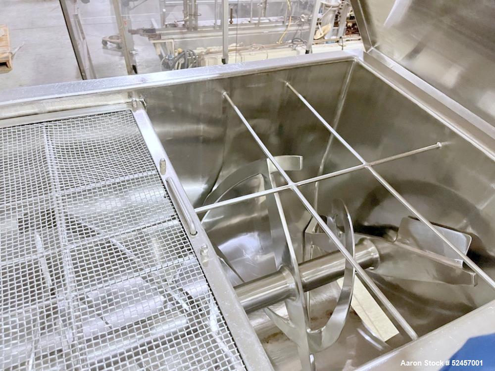 Used American Process Heavy Duty Double Spiral Ribbon Blender, Model DRB-18, 18 Cubic Feet Working Capacity, Stainless Steel. Non-jacketed trough 24" wide x 60" long x approximately 28" deep. Shaft, ...