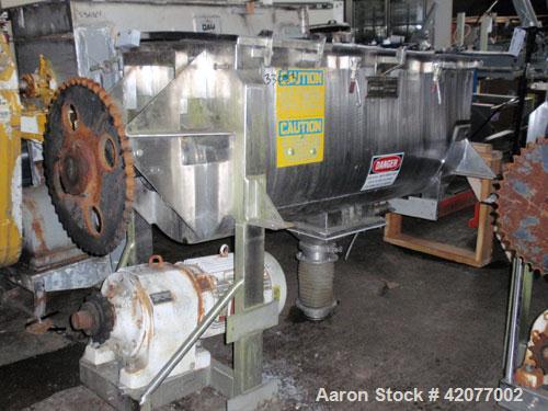 Used American Process Double Spiral Ribbon Blender, model DRB-24, 24 cubic feet, 316 stainless steel. 26" wide x 66" long trough, double ribbon, outboard roller bearings, packing glands, 6" center bo...