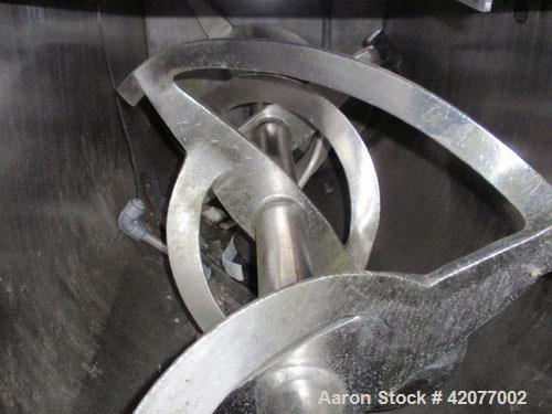 Used American Process Double Spiral Ribbon Blender, model DRB-24, 24 cubic feet, 316 stainless steel. 26" wide x 66" long trough, double ribbon, outboard roller bearings, packing glands, 6" center bo...