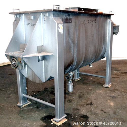 Used American Process Heavy Duty Double Spiral Ribbon Blender, Model DRB-40.  40 Cubic feet working capacity, 304 stainless steel.  Non-jacketed trough 32” wide x 78” long x approximately 44” deep.  ...