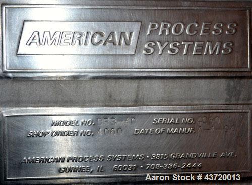 Used American Process Heavy Duty Double Spiral Ribbon Blender, Model DRB-40.  40 Cubic feet working capacity, 304 stainless steel.  Non-jacketed trough 32” wide x 78” long x approximately 44” deep.  ...
