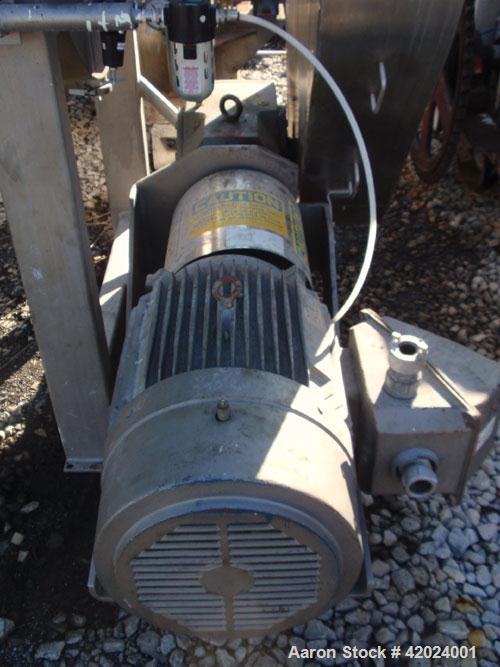 Used American Process Double Spiral Ribbon Blender, model DRB-66XH, 66 cubic feet working capacity, stainless steel. Non-jacketed trough 37" wide x 96" long. (1) 8’’ diameter center bottom outlet wit...