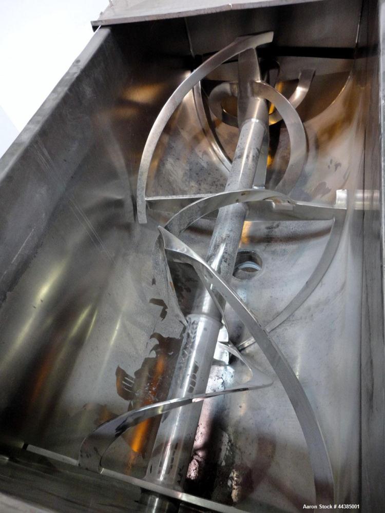 Used American Process Heavy Duty Double Spiral Ribbon Blender, Model DRB-80, 80 cubic feet working capacity, 321 stainless steel. Non-jacketed trough 40” wide x 96” long x approximately 47” deep. App...