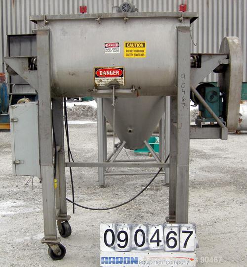 USED: American Process double spiral ribbon blender, model DRB-11, 11 cubic feet working capacity, 304 stainless steel. Non-jacketed trough 21" wide x 48" long x approximately 26" deep. 2-1/2" diamet...