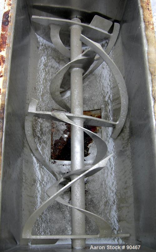 USED: American Process double spiral ribbon blender, model DRB-11, 11 cubic feet working capacity, 304 stainless steel. Non-jacketed trough 21" wide x 48" long x approximately 26" deep. 2-1/2" diamet...