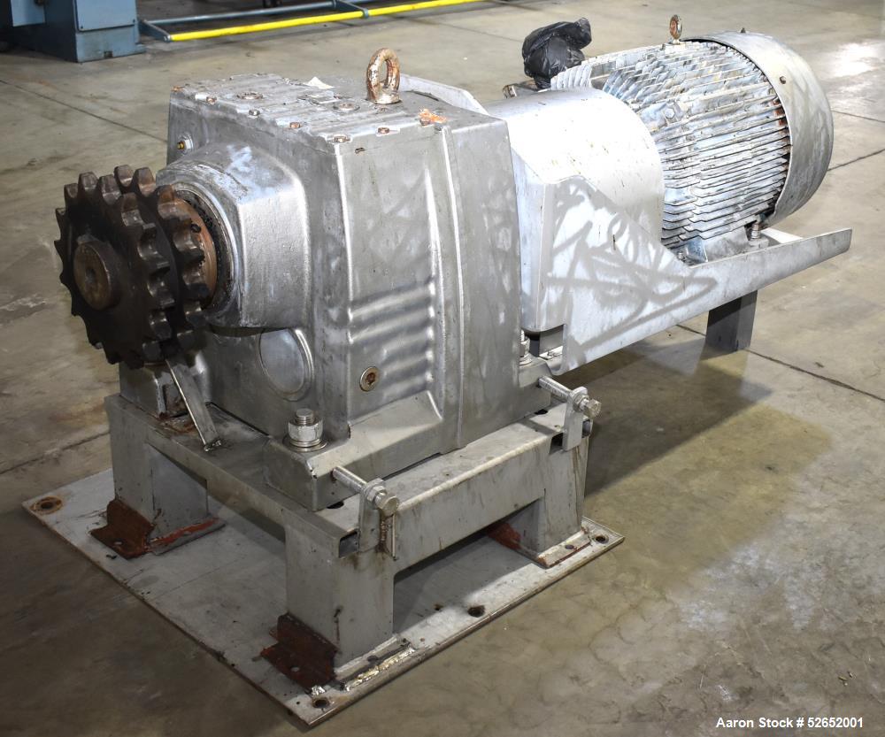 Used American Process Double Spiral Ribbon Blender, Model DRB120, 120 Cubic Feet, Stainless Steel. Non-jacketed trough approximate 44"W x 120"L x 54" Deep. 6" diameter shaft, approximately 40" diamet...