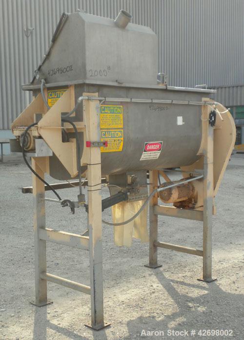 Used American Process Double Spiral Ribbon Blender, Model DRB24, 24 Cubic Feet Working Capacity, 301 Stainless Steel. Non-jacketed trough 26" wide x 66" long x approximately 29" deep. 3" Diameter sha...