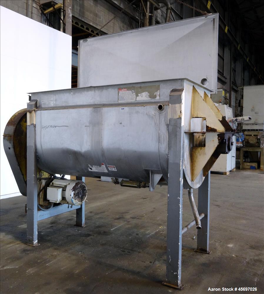 Used American Process System Model Double Spiral Ribbon Blender DRB-80-H, 80 Cubic Feet Working Capacity, 304 stainless steel. Dimple jacketed trough approximately 96" x long x 41" wide x 47" deep, r...