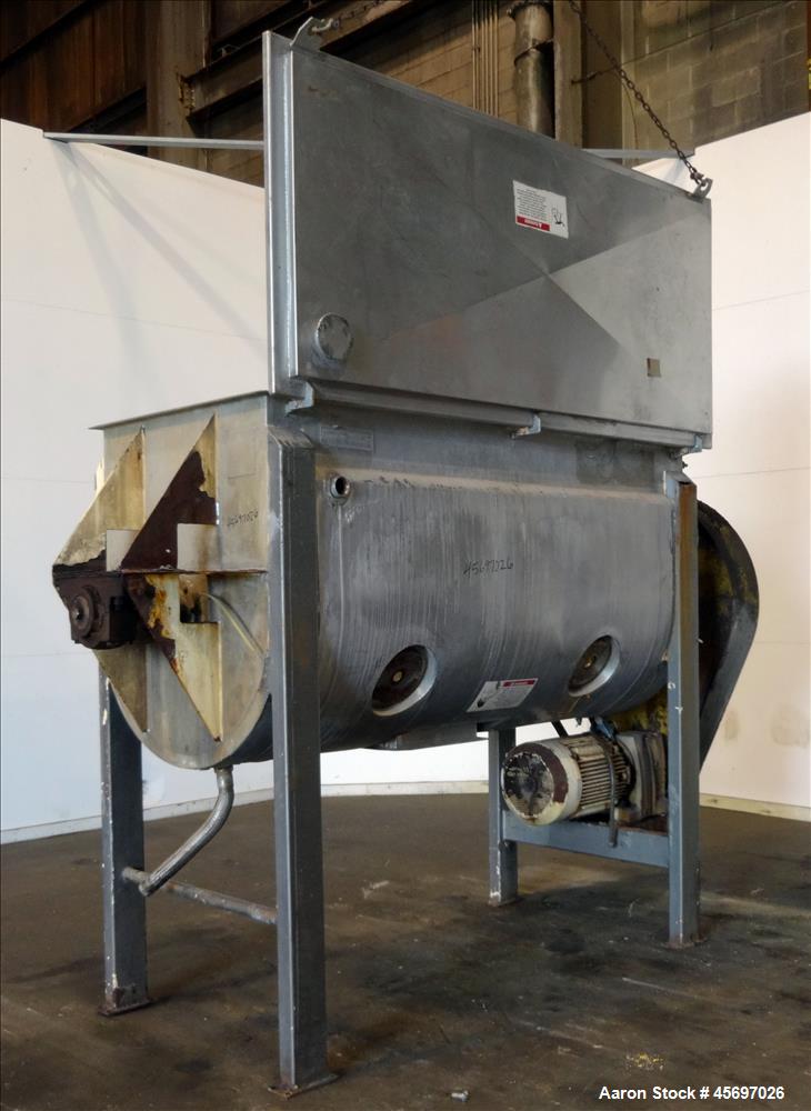 Used American Process System Model Double Spiral Ribbon Blender DRB-80-H, 80 Cubic Feet Working Capacity, 304 stainless steel. Dimple jacketed trough approximately 96" x long x 41" wide x 47" deep, r...
