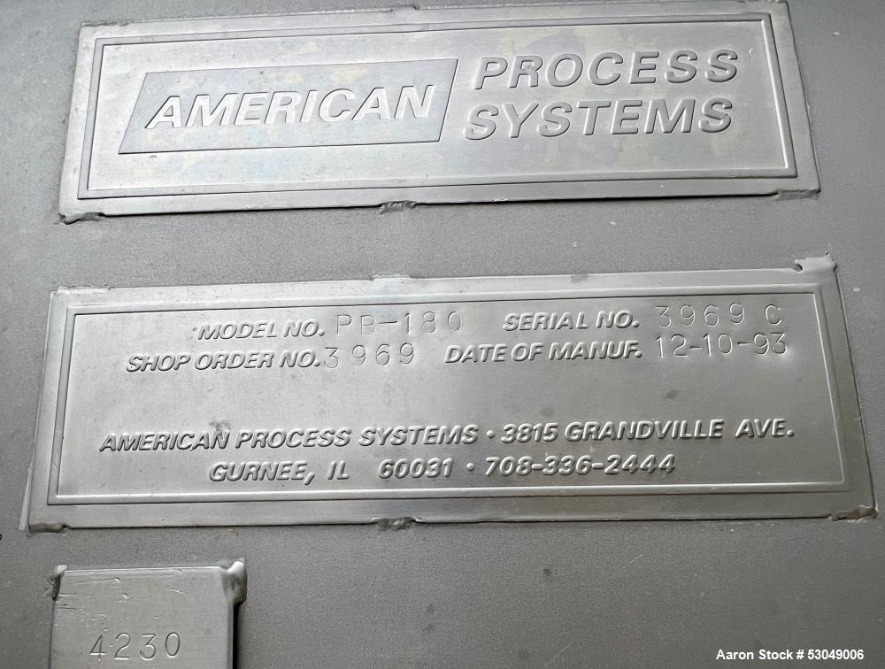 Usado- American Process Systems PB-180 Mezclador de cinta / paleta, acero inoxidable. Capacidad: 180 pies cúbicos de volumen...