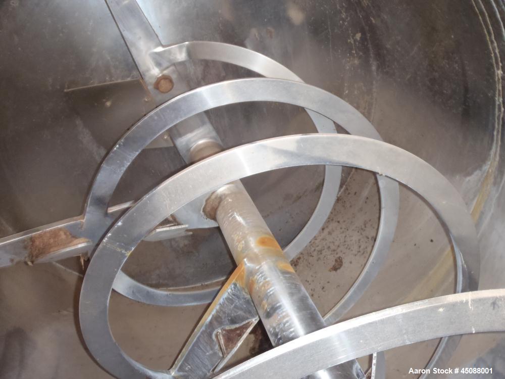 Used American Process 500 Cubic Foot Working Capacity Cylindrical Ribbon/Paddle Blender, Model T-500.  316 Stainless steel construction (product contact areas), 304 stainless steel dimple jacket 150 ...
