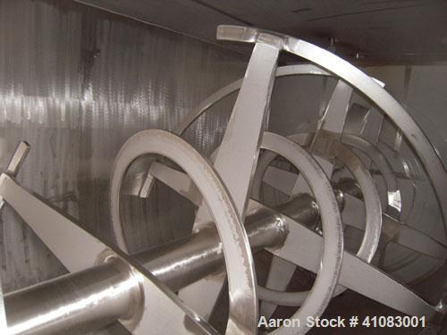 Used American Process Double Spiral Ribbon Blender, Model DRB-325, 325 cubic feet working capacity, 304 stainless steel. Dimple jacketed trough 66" wide x 144" long x approximately 73" deep, rated 14...