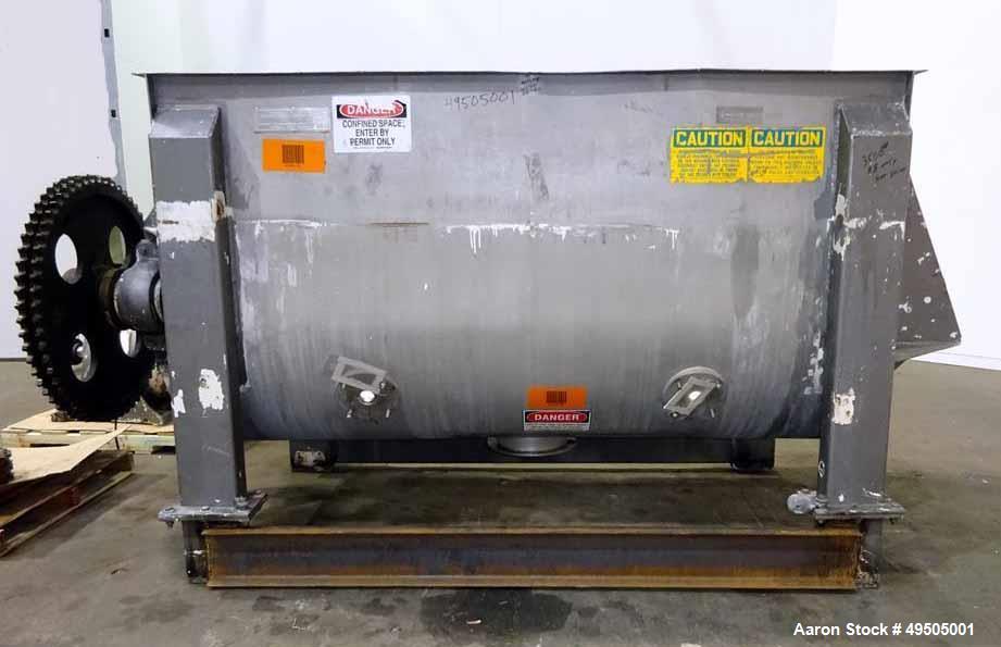 Used American Process System Double Spiral Ribbon Blender, Model DRB 100, 304 Stainless Steel, 100 Cubic Feet Working Capacity. Non-jacketed trough approximate 96" long x 45" wide x 54" deep. Inner r...