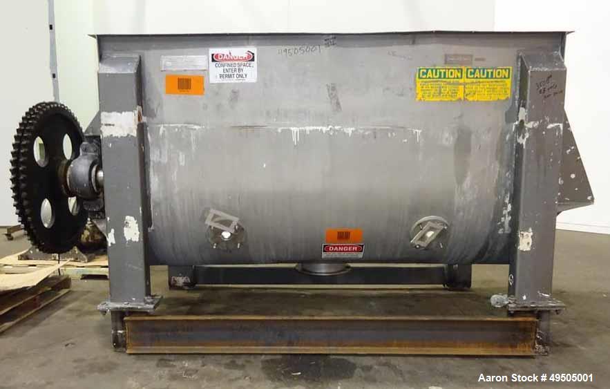 Used American Process System Double Spiral Ribbon Blender, Model DRB 100, 304 Stainless Steel, 100 Cubic Feet Working Capacity. Non-jacketed trough approximate 96" long x 45" wide x 54" deep. Inner r...