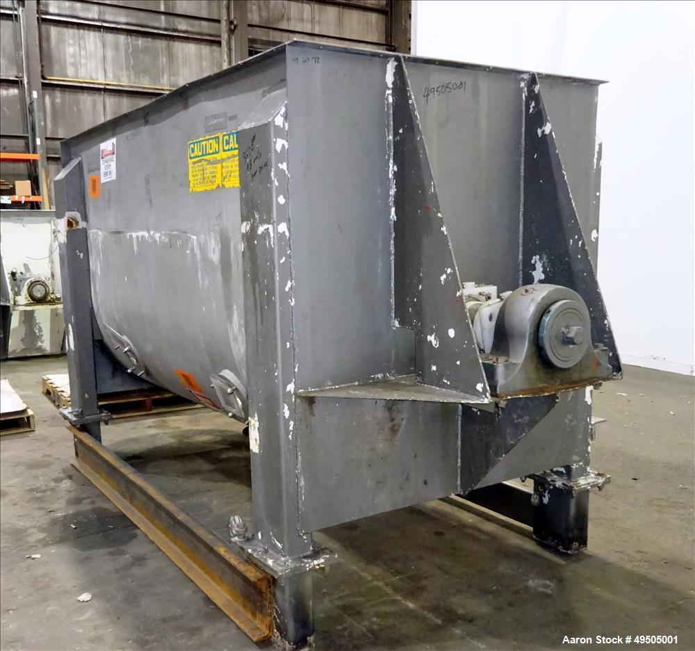 Used American Process System Double Spiral Ribbon Blender, Model DRB 100, 304 Stainless Steel, 100 Cubic Feet Working Capacity. Non-jacketed trough approximate 96" long x 45" wide x 54" deep. Inner r...