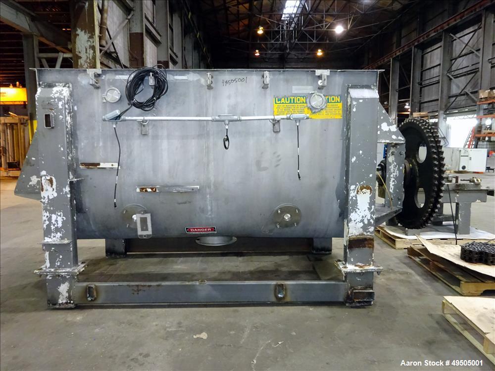 Used American Process System Double Spiral Ribbon Blender, Model DRB 100, 304 Stainless Steel, 100 Cubic Feet Working Capacity. Non-jacketed trough approximate 96" long x 45" wide x 54" deep. Inner r...