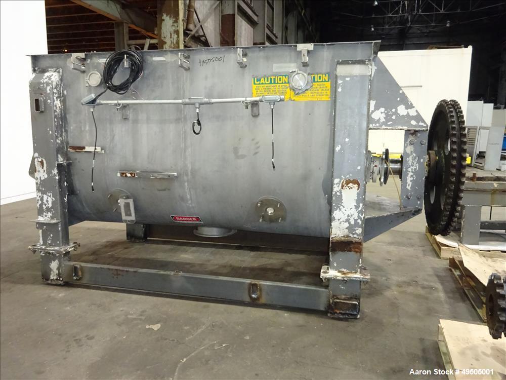 Used American Process System Double Spiral Ribbon Blender, Model DRB 100, 304 Stainless Steel, 100 Cubic Feet Working Capacity. Non-jacketed trough approximate 96" long x 45" wide x 54" deep. Inner r...