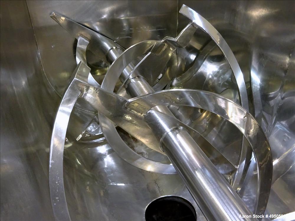 Used American Process System Double Spiral Ribbon Blender, Model DRB 100, 304 Stainless Steel, 100 Cubic Feet Working Capacity. Non-jacketed trough approximate 96" long x 45" wide x 54" deep. Inner r...