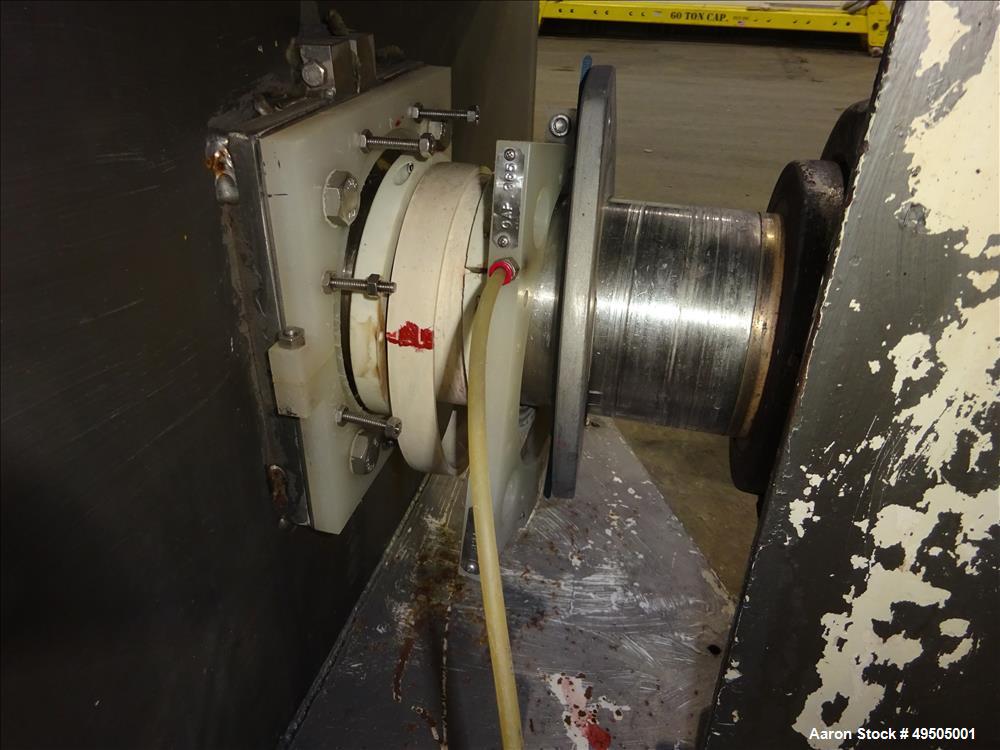 Used American Process System Double Spiral Ribbon Blender, Model DRB 100, 304 Stainless Steel, 100 Cubic Feet Working Capacity. Non-jacketed trough approximate 96" long x 45" wide x 54" deep. Inner r...