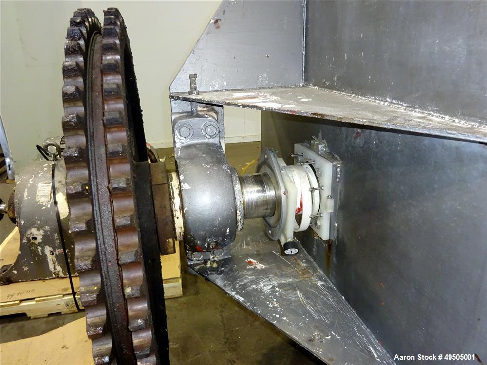 Used American Process System Double Spiral Ribbon Blender, Model DRB 100, 304 Stainless Steel, 100 Cubic Feet Working Capacity. Non-jacketed trough approximate 96" long x 45" wide x 54" deep. Inner r...
