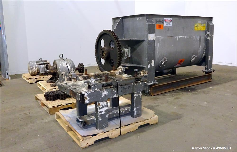 Used American Process System Double Spiral Ribbon Blender, Model DRB 100, 304 Stainless Steel, 100 Cubic Feet Working Capacity. Non-jacketed trough approximate 96" long x 45" wide x 54" deep. Inner r...