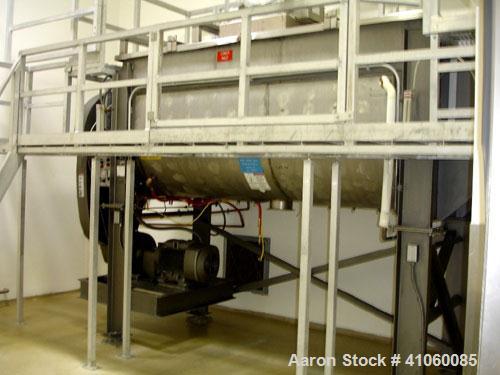 Used Areco Ribbon Blender, 125 cubic feet, stainless steel construction. 48" wide x 120" long trough, double ribbon, outboard roller bearings, air purge seals, jacketed trough, chain and sprocket dri...