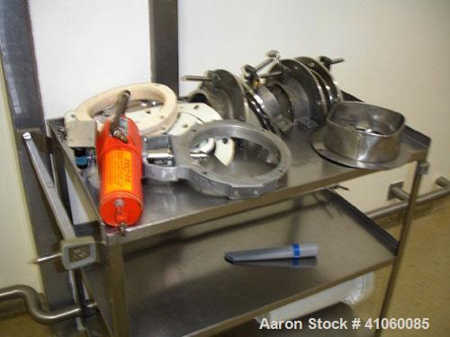 Used Areco Ribbon Blender, 125 cubic feet, stainless steel construction. 48" wide x 120" long trough, double ribbon, outboard roller bearings, air purge seals, jacketed trough, chain and sprocket dri...