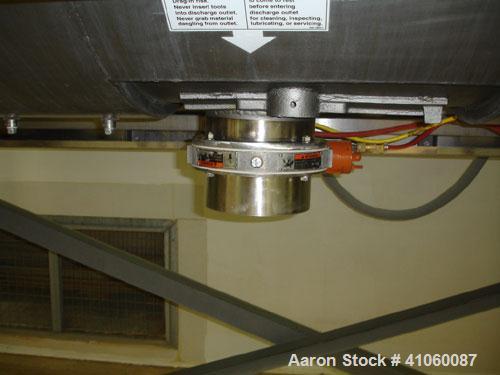 Used Areco Ribbon Blender, 125 cubic feet, stainless steel construction. 48" wide x 120" long trough, double ribbon, outboard roller bearings, air purge seals, jacketed trough, chain and sprocket dri...
