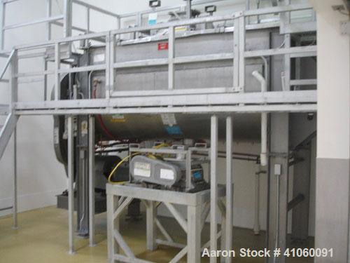 Used Areco Ribbon Blender, 125 cubic feet, stainless steel construction. 48" wide x 120" long trough, double ribbon, outboard roller bearings, air purge seals, jacketed trough, chain and sprocket dri...