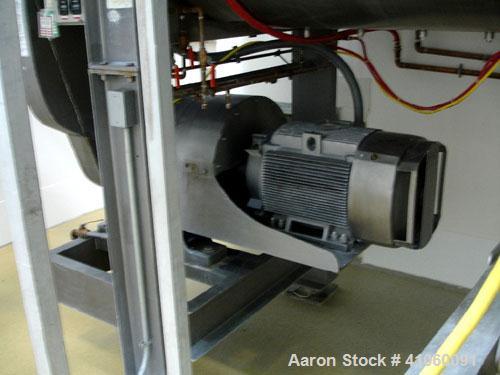 Used Areco Ribbon Blender, 125 cubic feet, stainless steel construction. 48" wide x 120" long trough, double ribbon, outboard roller bearings, air purge seals, jacketed trough, chain and sprocket dri...