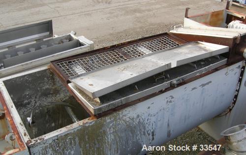 Used Babcock Gardner Interrupted Double Spiral Ribbon Blender, Model 2000H. 98 Cubic foot working capacity, 304 stainless steel. Non-jacketed trough 42" wide x 110" long x approximately 46" deep. 7" ...