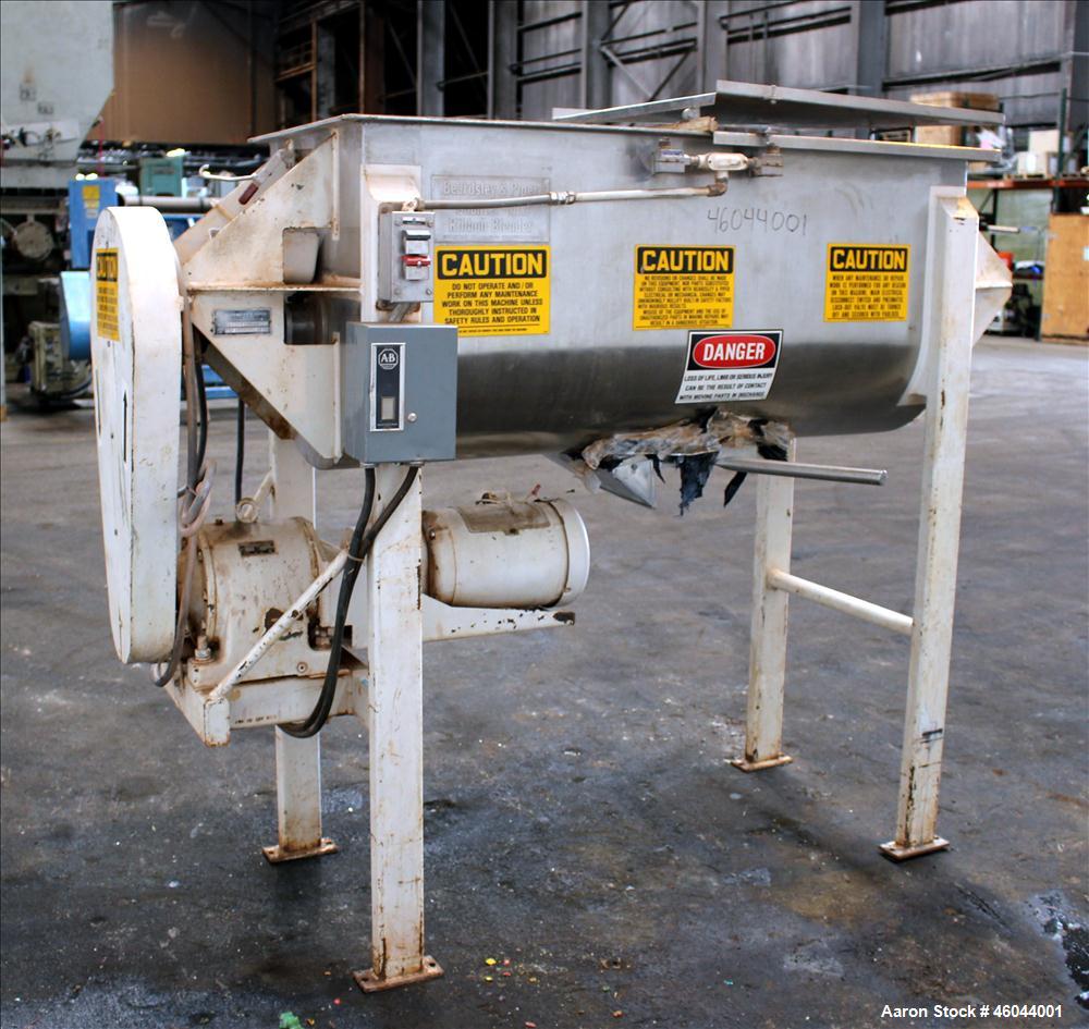 Used Beardsley & Piper Double Spiral Ribbon Blender, Model PRB-18-Sanitary, 18 Cubic Feet, 304 Stainless Steel. Non-jacketed trough 60" long x 24" wide x 28" deep. 2-1/2" Diameter shaft, inner ribbon...
