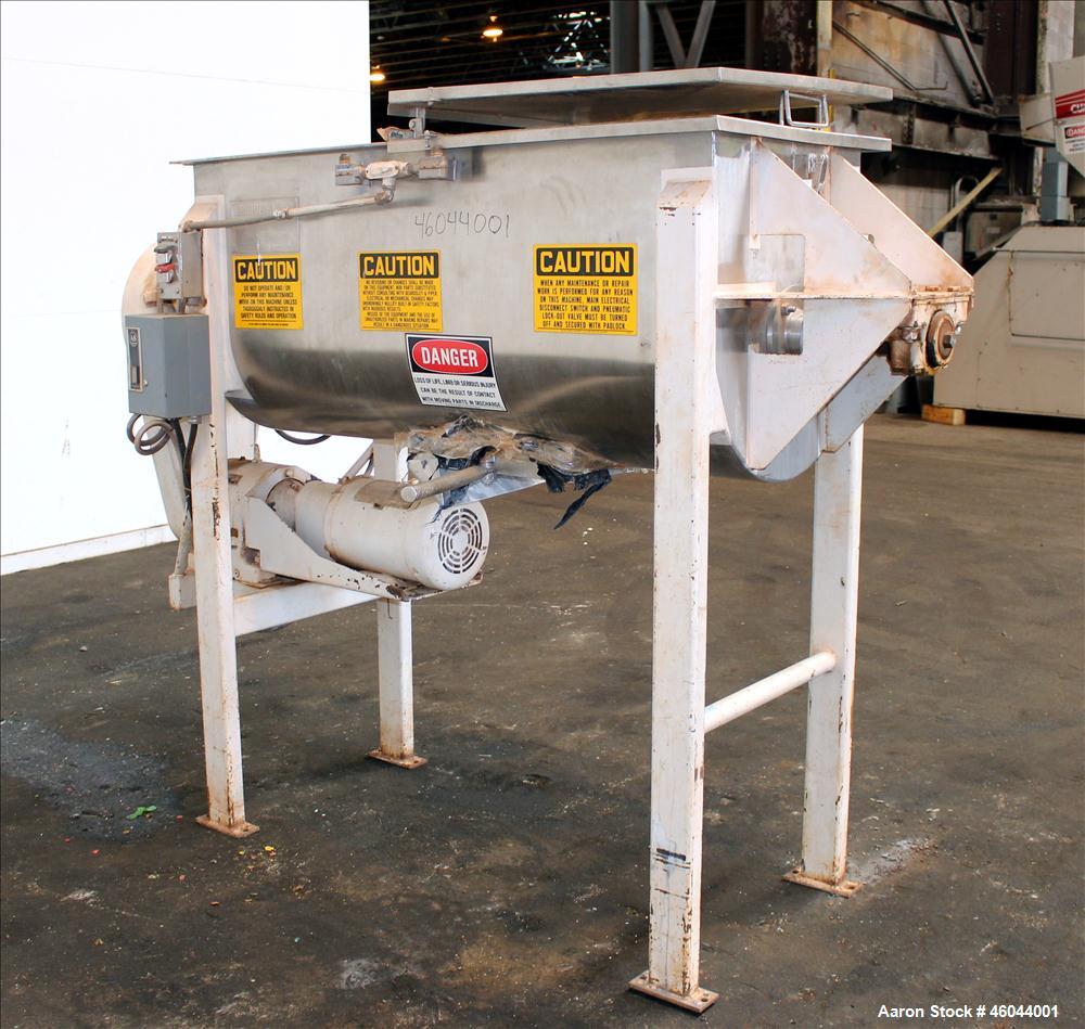 Used Beardsley & Piper Double Spiral Ribbon Blender, Model PRB-18-Sanitary, 18 Cubic Feet, 304 Stainless Steel. Non-jacketed trough 60" long x 24" wide x 28" deep. 2-1/2" Diameter shaft, inner ribbon...
