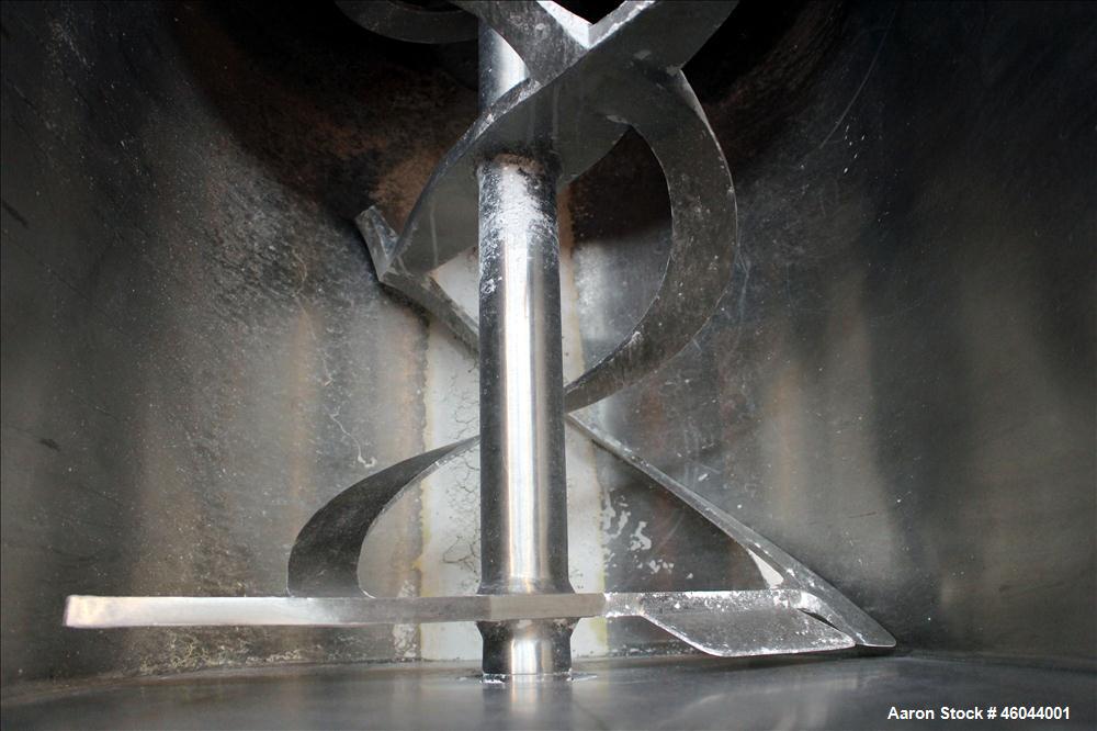 Used Beardsley & Piper Double Spiral Ribbon Blender, Model PRB-18-Sanitary, 18 Cubic Feet, 304 Stainless Steel. Non-jacketed trough 60" long x 24" wide x 28" deep. 2-1/2" Diameter shaft, inner ribbon...