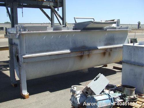 Used Bepex Double Spiral Ribbon Blender, model 1MXXS-135, 135 cubic feet working capacity, stainless steel. Non-jacketed trough 48" wide x 13' long x approximately 48" deep. 12" diameter shaft, inner...