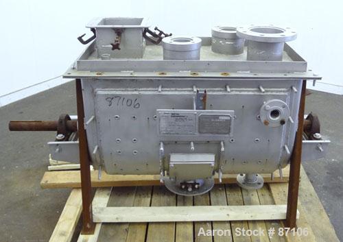 Used Bepex Double Spiral Ribbon Blender, Model IMHJS-5, 5 Cubic Feet Working Capacity, 304 Stainless Steel. 321 Stainless steel jacketed trough 18" wide x 39-5/8" long x approximately 23" deep, rated...