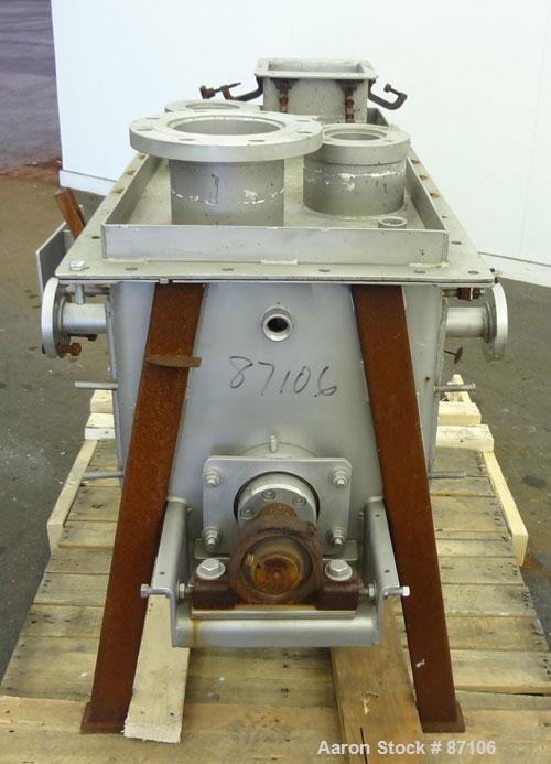 Used Bepex Double Spiral Ribbon Blender, Model IMHJS-5, 5 Cubic Feet Working Capacity, 304 Stainless Steel. 321 Stainless steel jacketed trough 18" wide x 39-5/8" long x approximately 23" deep, rated...