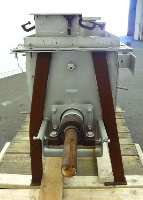 Used Bepex Double Spiral Ribbon Blender, Model IMHJS-5, 5 Cubic Feet Working Capacity, 304 Stainless Steel. 321 Stainless steel jacketed trough 18" wide x 39-5/8" long x approximately 23" deep, rated...