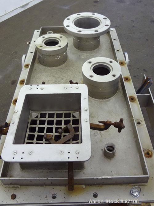 Used Bepex Double Spiral Ribbon Blender, Model IMHJS-5, 5 Cubic Feet Working Capacity, 304 Stainless Steel. 321 Stainless steel jacketed trough 18" wide x 39-5/8" long x approximately 23" deep, rated...