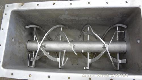 Used Bepex Double Spiral Ribbon Blender, Model IMHJS-5, 5 Cubic Feet Working Capacity, 304 Stainless Steel. 321 Stainless steel jacketed trough 18" wide x 39-5/8" long x approximately 23" deep, rated...