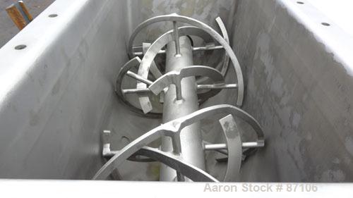 Used Bepex Double Spiral Ribbon Blender, Model IMHJS-5, 5 Cubic Feet Working Capacity, 304 Stainless Steel. 321 Stainless steel jacketed trough 18" wide x 39-5/8" long x approximately 23" deep, rated...